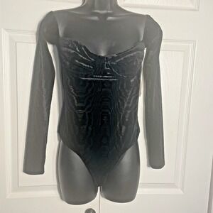 Camila Coelho Tia Velvet Bodysuit Women Medium Black Off Shoulder Underwire Goth